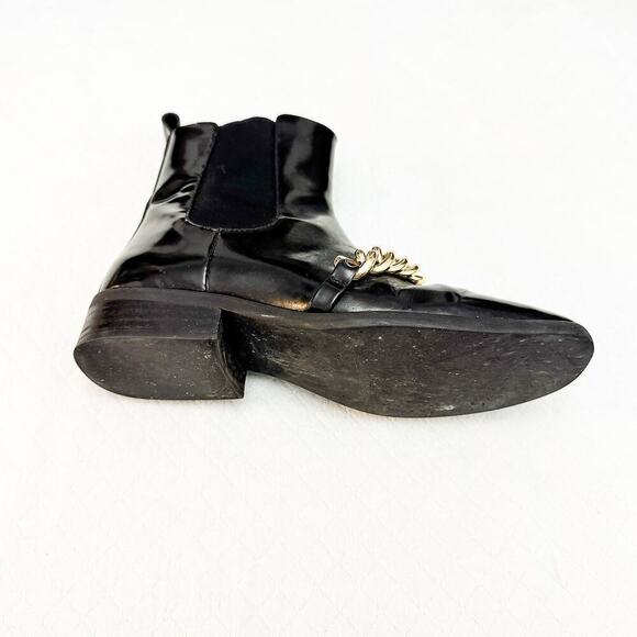 Jeffrey Campbell Emrys Chelsea Boot Black Leather Patent Gold Chains Size 6 - Picture 4 of 6
